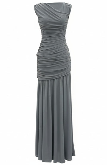 Draped A Line Maxi Dress Grey