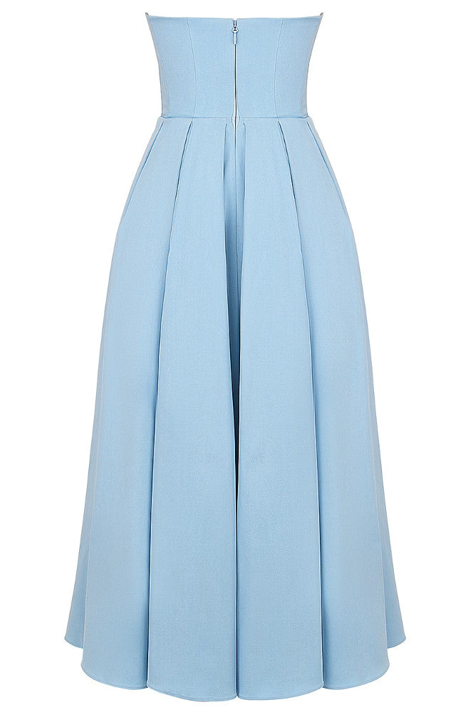 Strapless A Line Midi Dress Blue