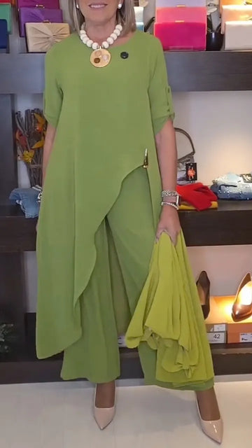 Women's Round-Neck Irregular Chiffon Loose-Fit Two-Piece Set