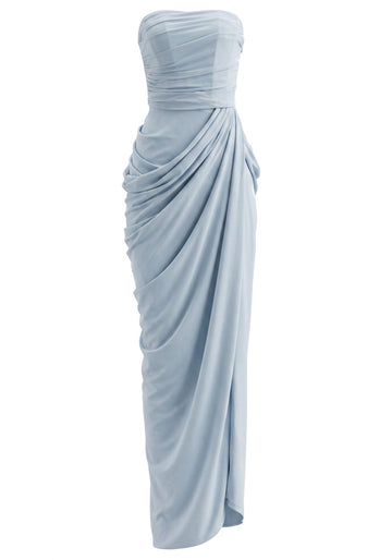 Strapless Draped Design Corset Maxi Dress Blue
