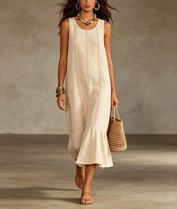 Women's Sleeveless Ribbed Midi Dress with Flounce Hem