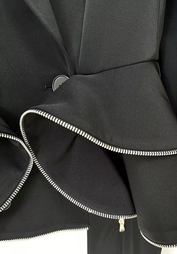 Zipper Detail Peplum Suit Black