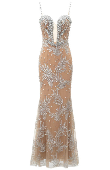 Crystal Embellished Maxi Dress Nude