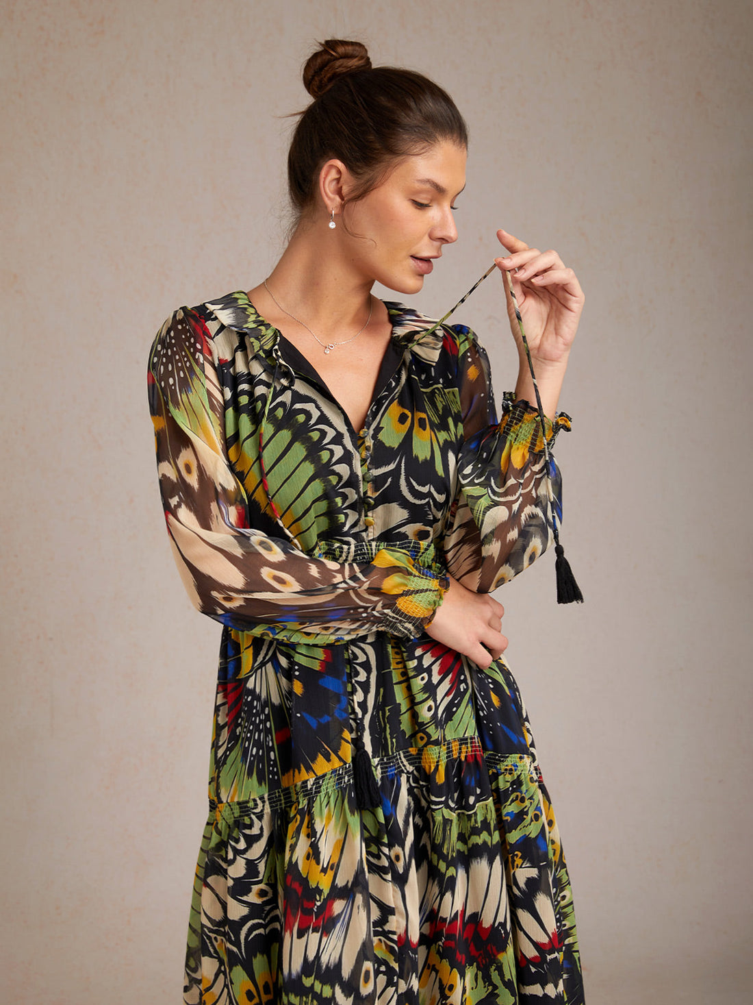 Jungle Butterfly Flowy Chiffon Maxi Dress