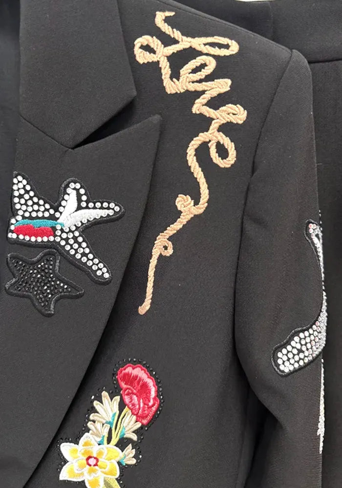 Floral Detail Suit Black