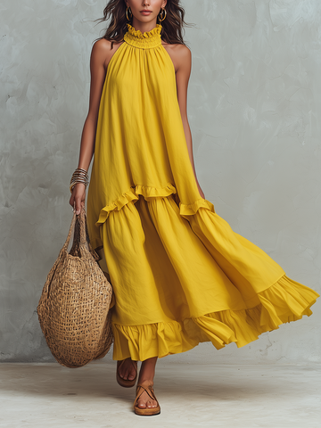 Sunny Halter Neck Ruffled Tiered Maxi Dress