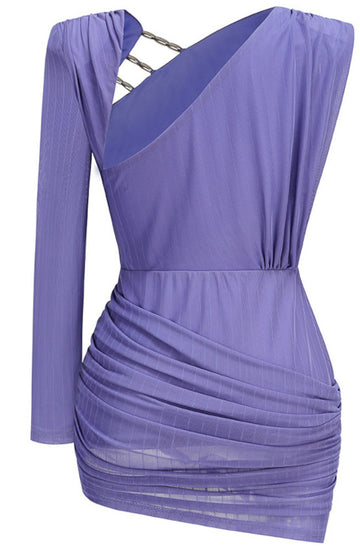 One Sleeve Draped Cut Out Dress Purple