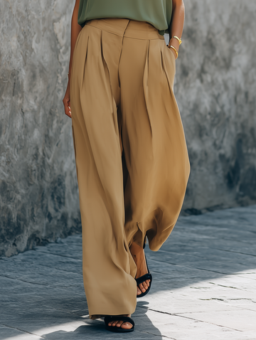 Women's Minimalist Solid-Color Draped Wide-Leg Pants MDZ1396D0Y