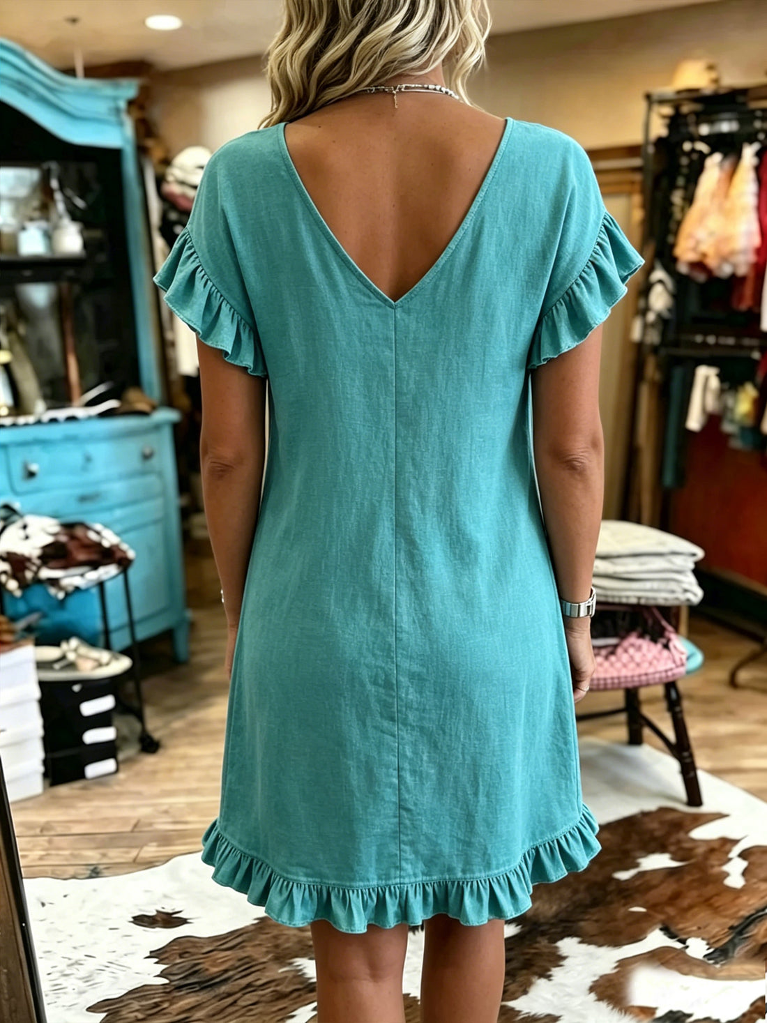 Women's Vintage V-neck Patchwork Ruffled Dress