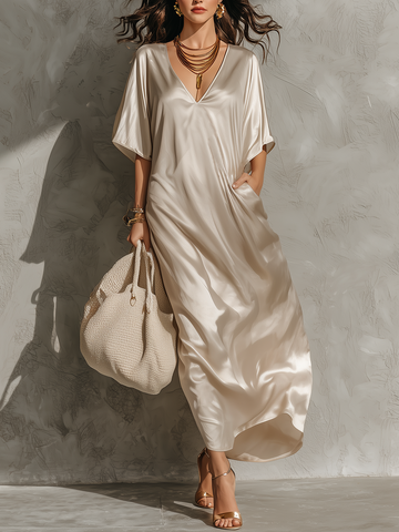 Luxurious V-Neck Oversized Kaftan Maxi Dress