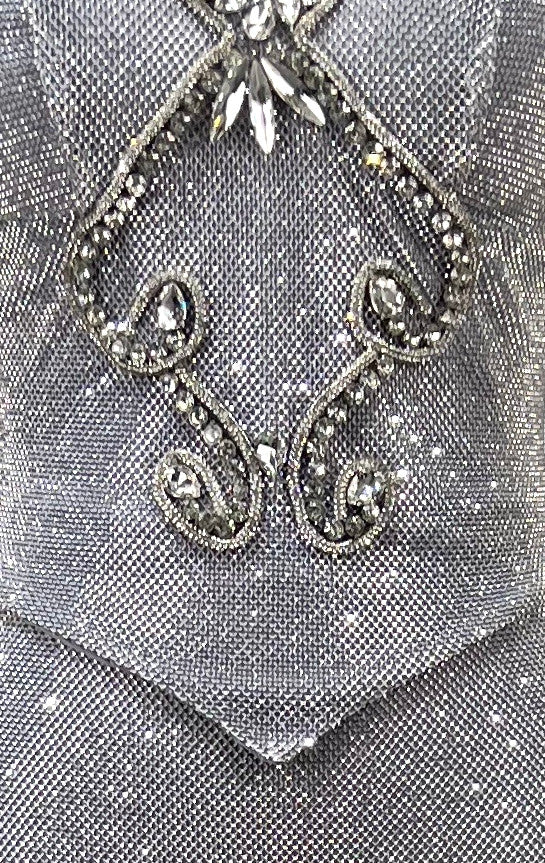 Strapless Crystal Choker Maxi Dress Silver
