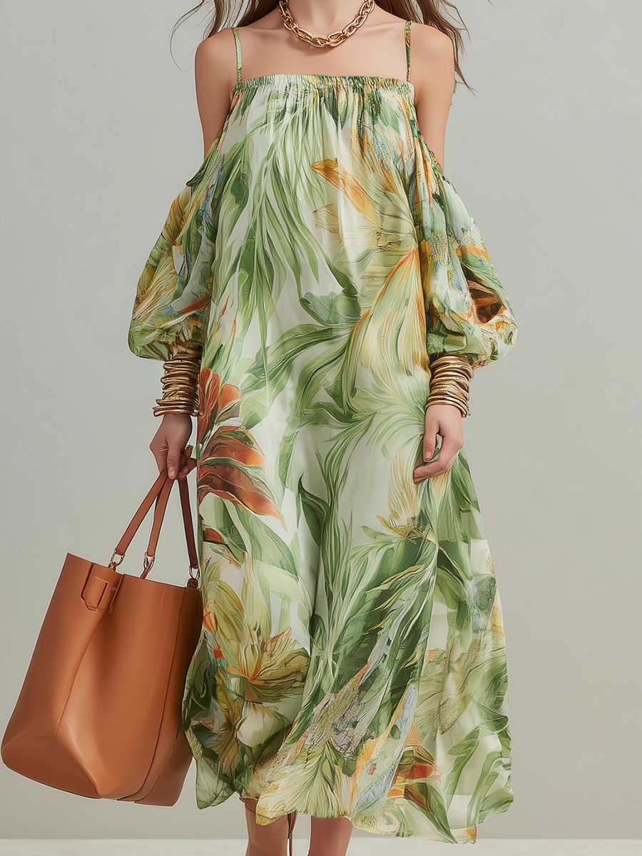 Statement Botanical Off-Shoulder Maxi Dress