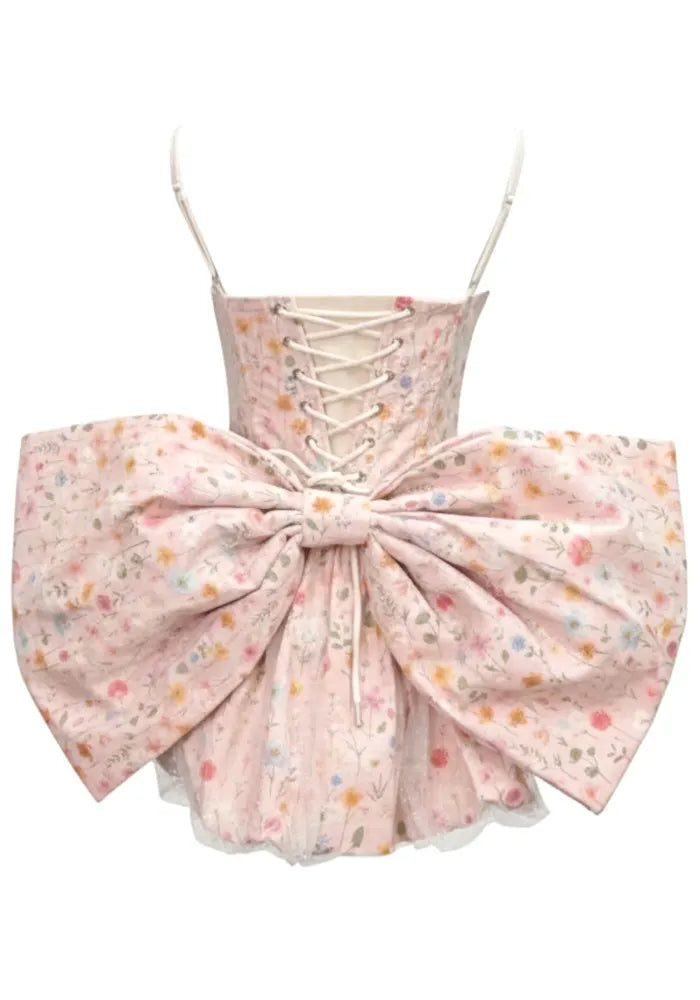 Floral Bow Detail Corset Bubble Dress Pink