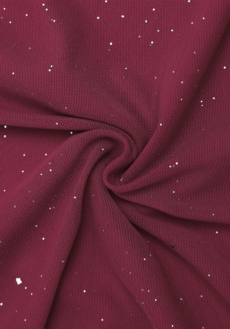 Long Sleeve Sparkly Bardot Maxi Dress Burgundy