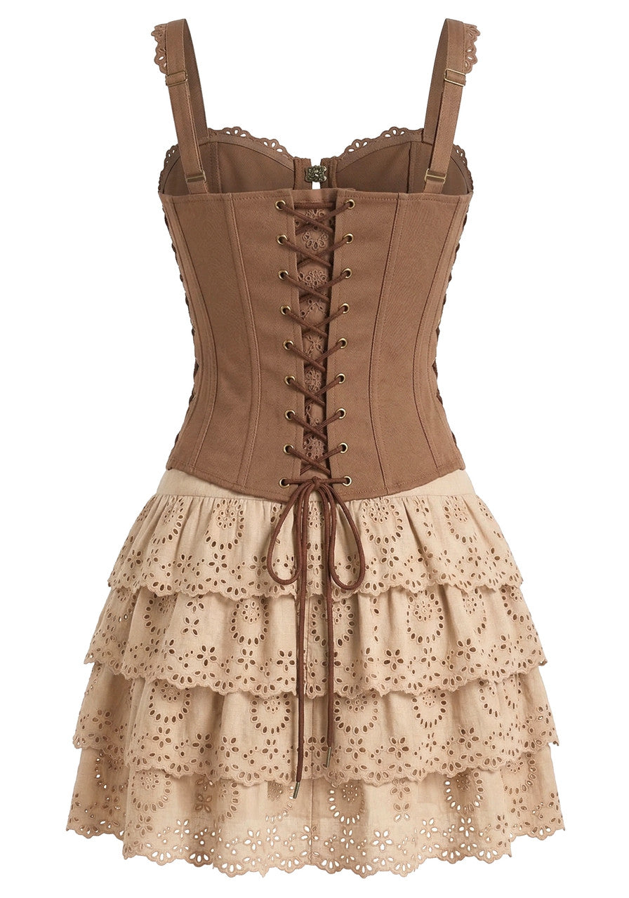 Corset Lace Rufle Dress Brown
