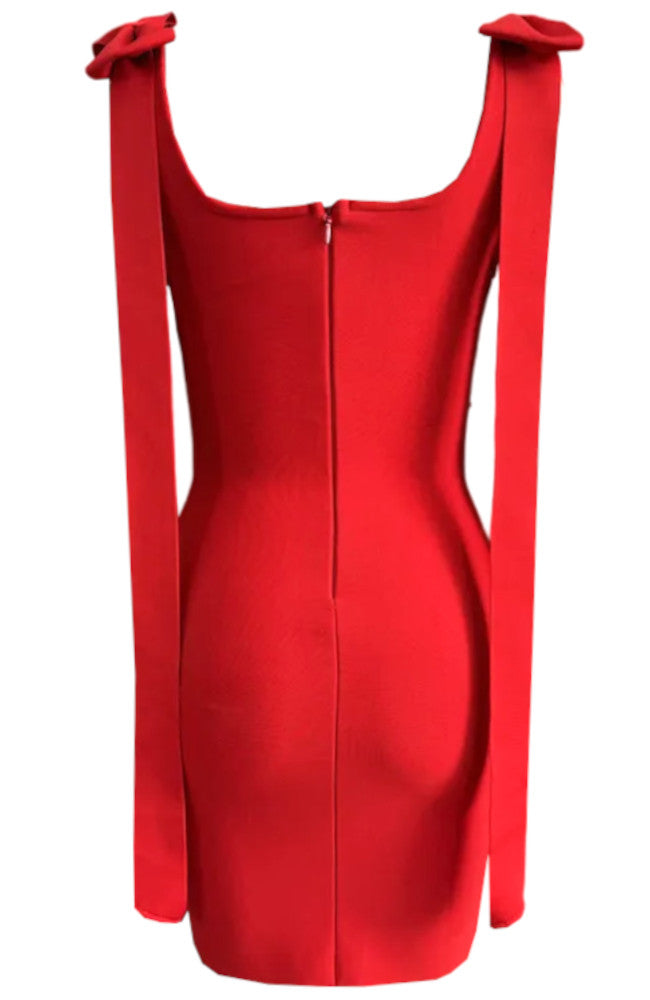 Crystal Bow Detail Dress Red