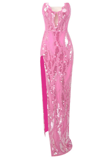 Strapless Sequin Maxi Dress Pink