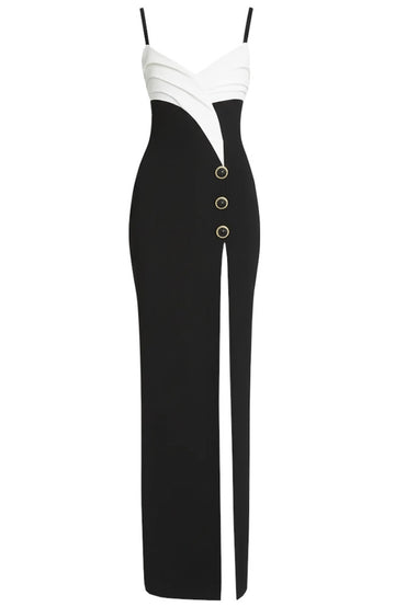 Pleated Bustier Maxi Dress Black White