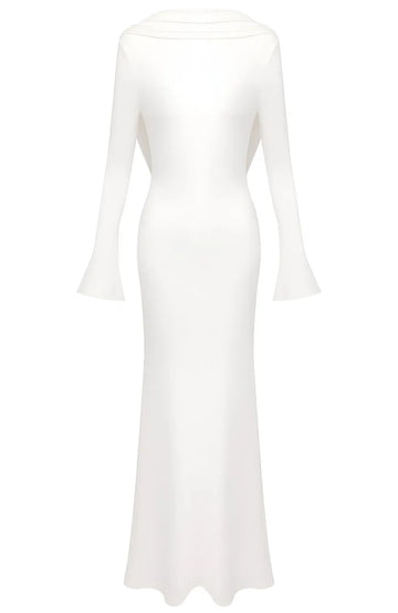 Long Sleeve Backless Maxi Dress White