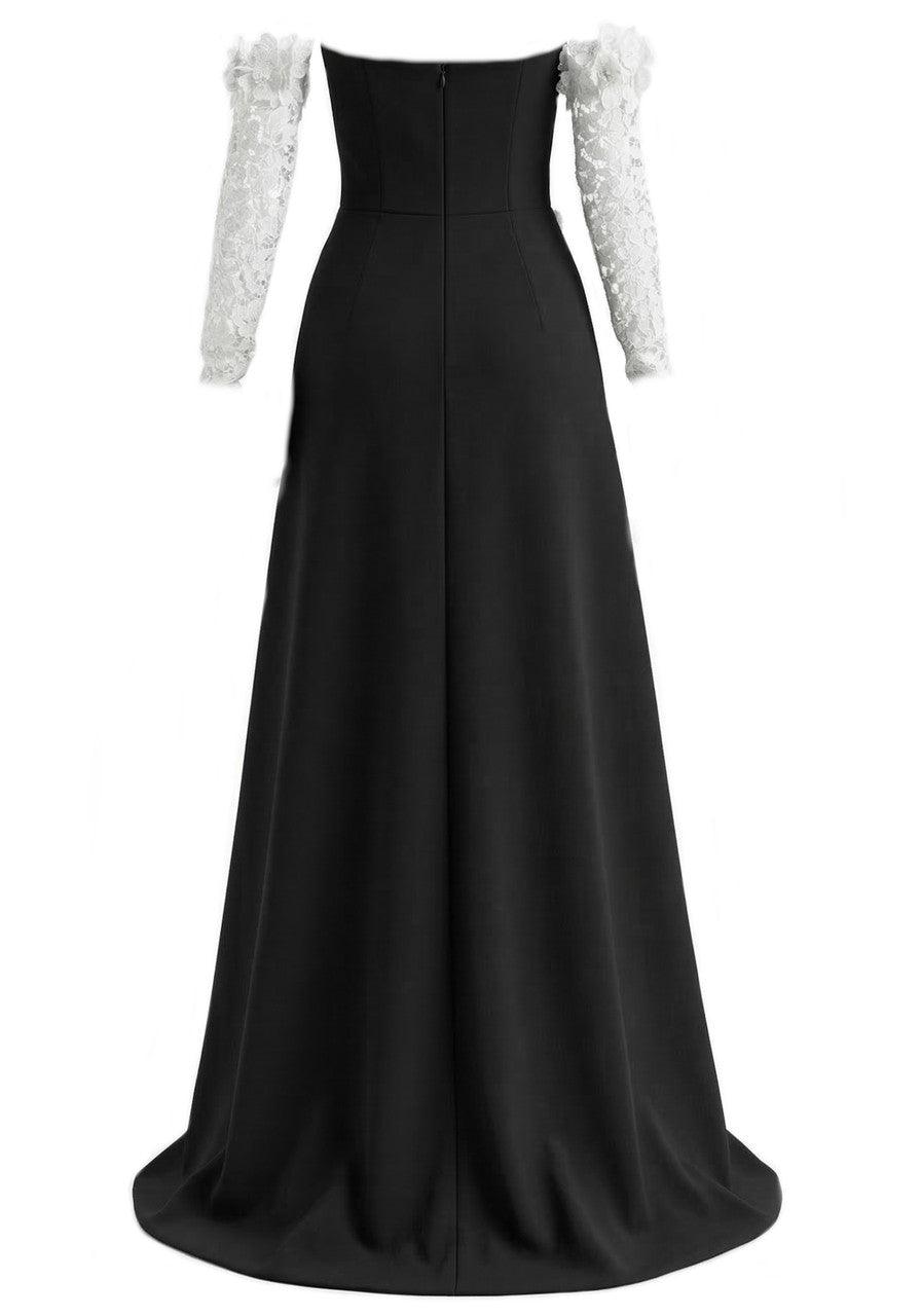 Halter Floral Pleated A Line Maxi Dress Black White