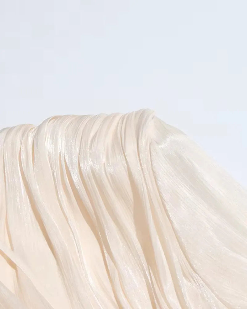 Long Sleeve Draped Ruffle Two Piece Dress Ivory