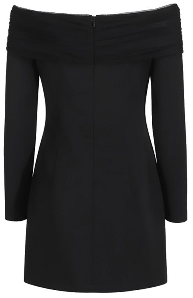 Long Sleeve Mesh Bardot Blazer Dress Black