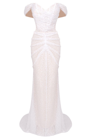 Bardot Sequin Draped Maxi Dress White