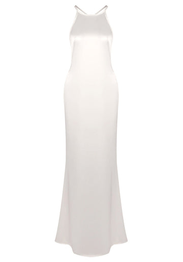 Halter Backless Maxi Dress White