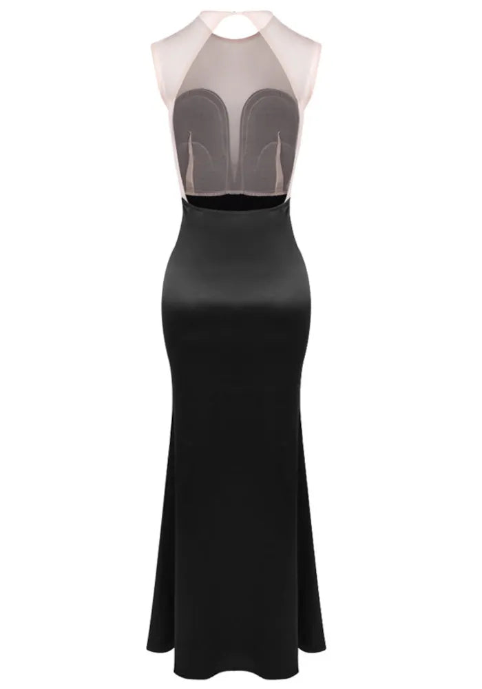 Mesh Insert Tassel Bustier Maxi Dress Black
