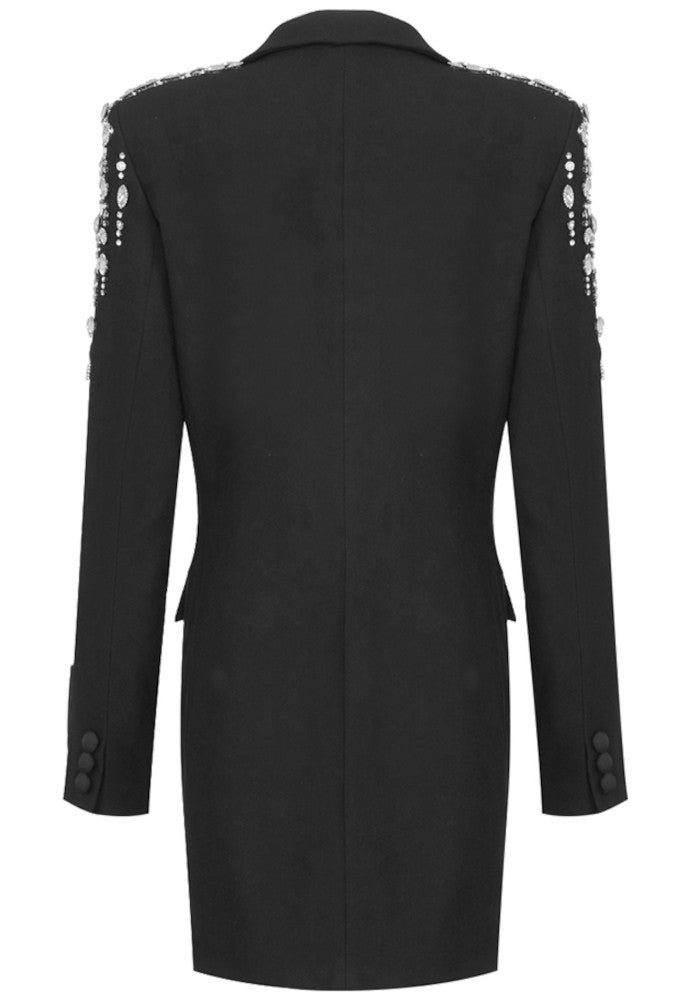 Embellished Shoulder Blazer Dress Black