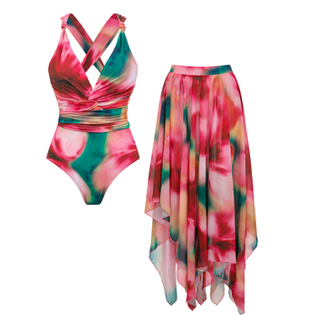 V-neck Plant-based Printing Swimsuit Set(s)