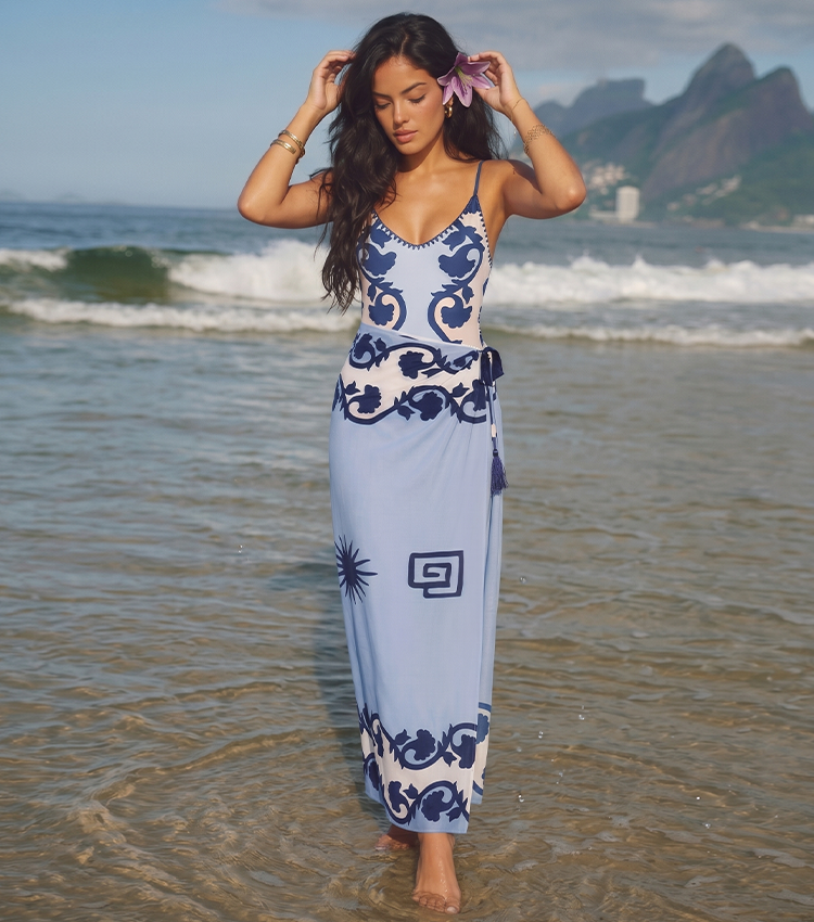 Midnight Blue Ethnic-style Print Swimsuit set(s)