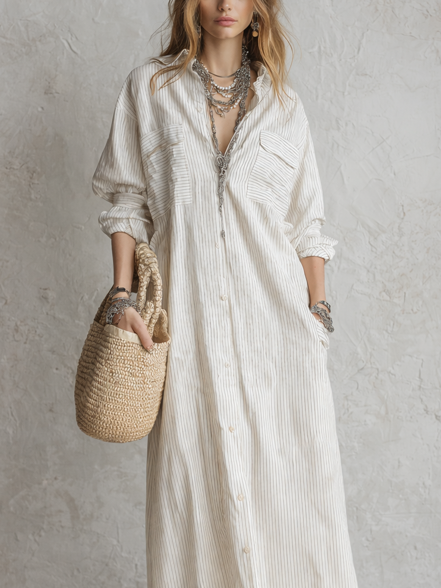 Casual Striped Shirt Dress