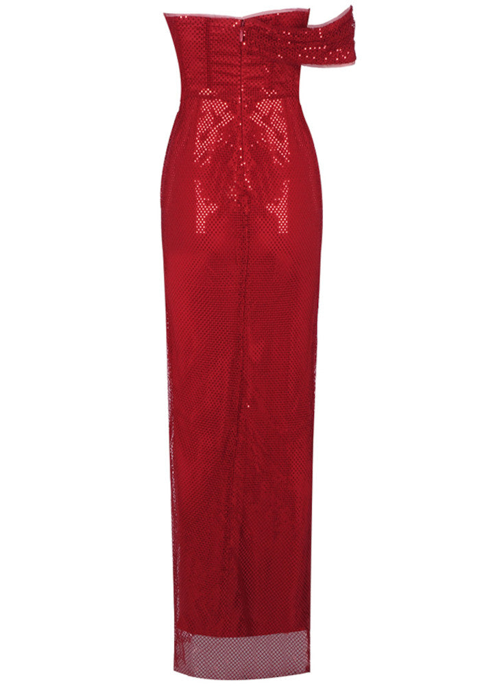 Corset Sparkly Maxi Dress Red