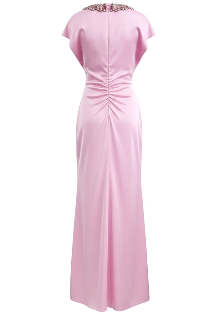 Crystal Collar A Line Maxi Dress Pink