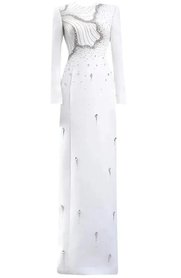 Long Sleeve Crystal Maxi Dress White