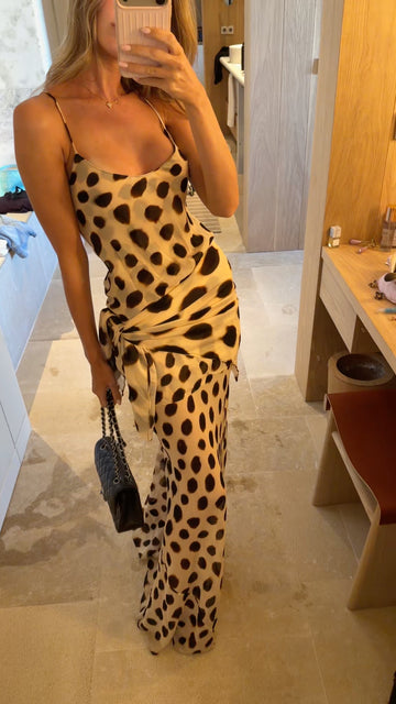 Dalmatian Print Satin Slip Maxi Dress