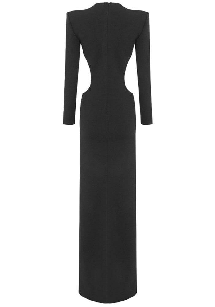 Long Sleeve Side Cut Out Maxi Dress Black