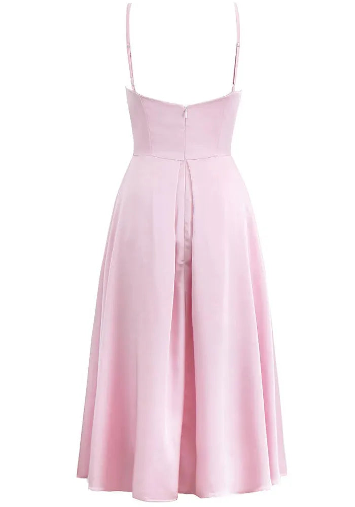 Bow Detail Bustier A Line Midi Dress Pink