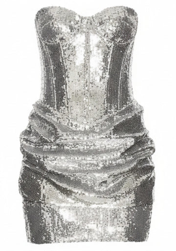 Strapless Bustier Sequin Dress Silver
