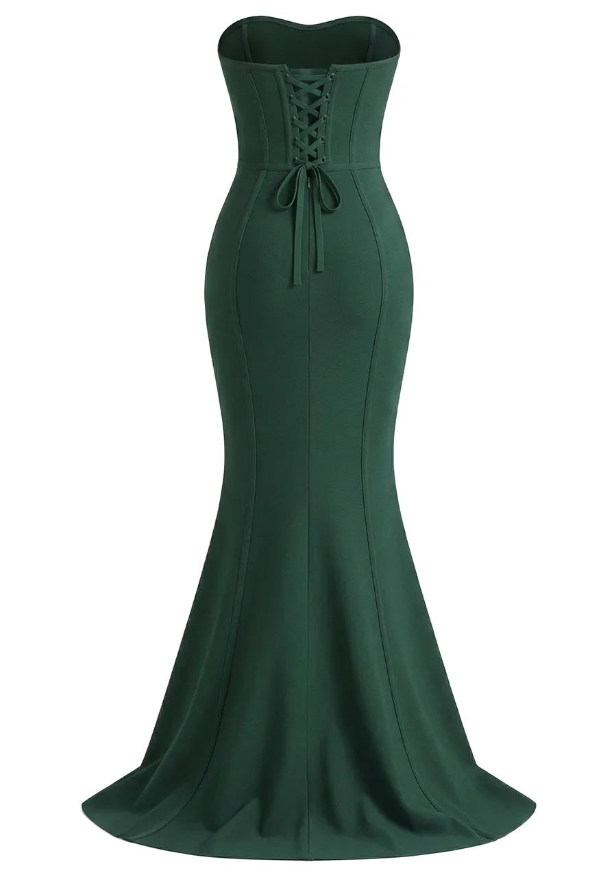 Strapless Embellished Corset Maxi Dress Green