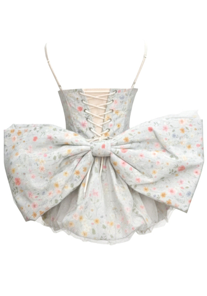 Floral Bow Detail Corset Bubble Dress Light Blue