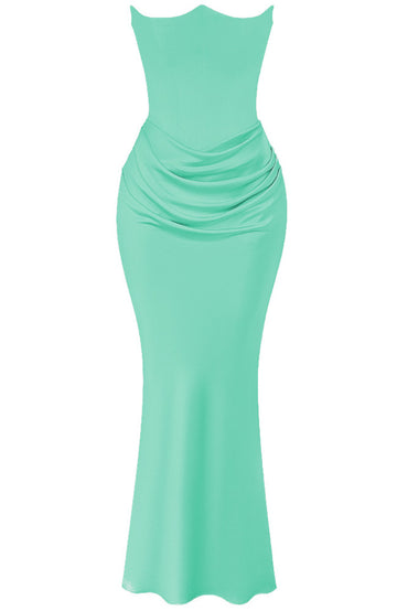 Strapless Corset Draped Maxi Dress Green