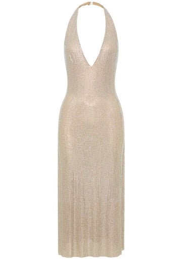 Halter Sparkly Midi Dress Ivory