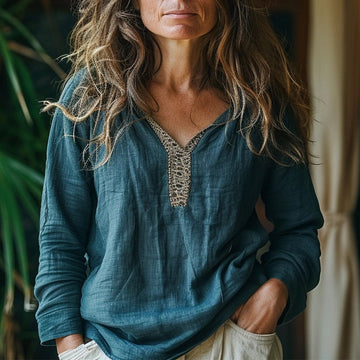 Women's Linen V-neck Loose Shirt