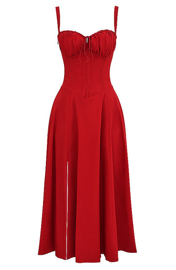 Bustier Corset A Line Midi Dress Red