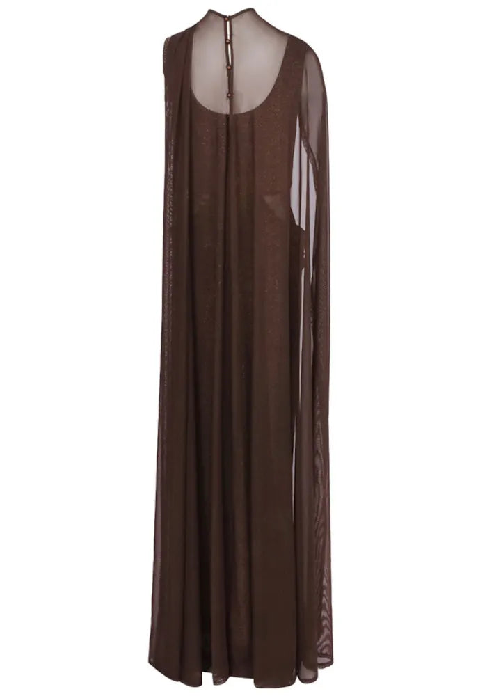 Mesh Insert Sparkly Maxi Dress Brown