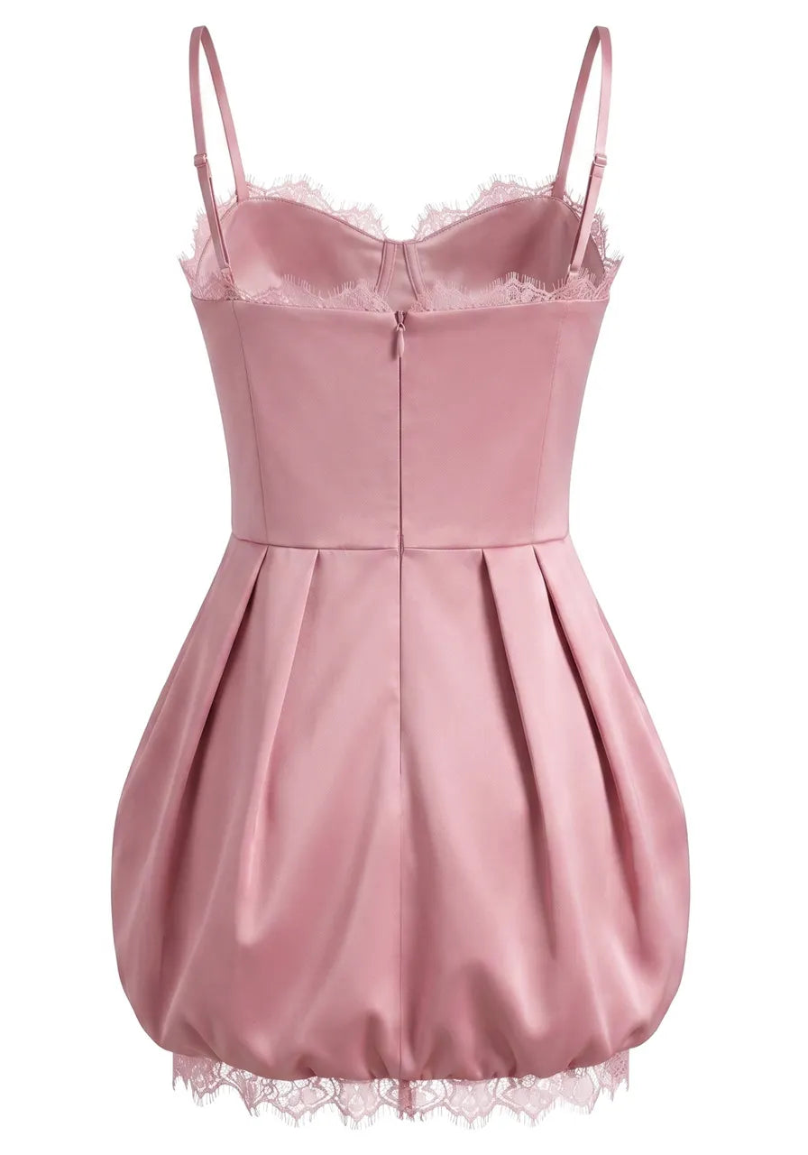 Lace Trim Bubble Dress Pink