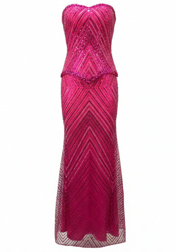 Strapless Crystal Sequin Maxi Dress Hot Pink