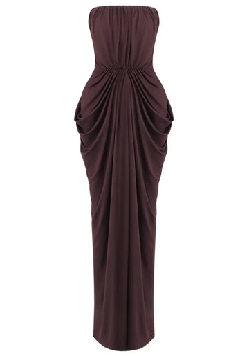 Strapless Draped Maxi Dress Brown